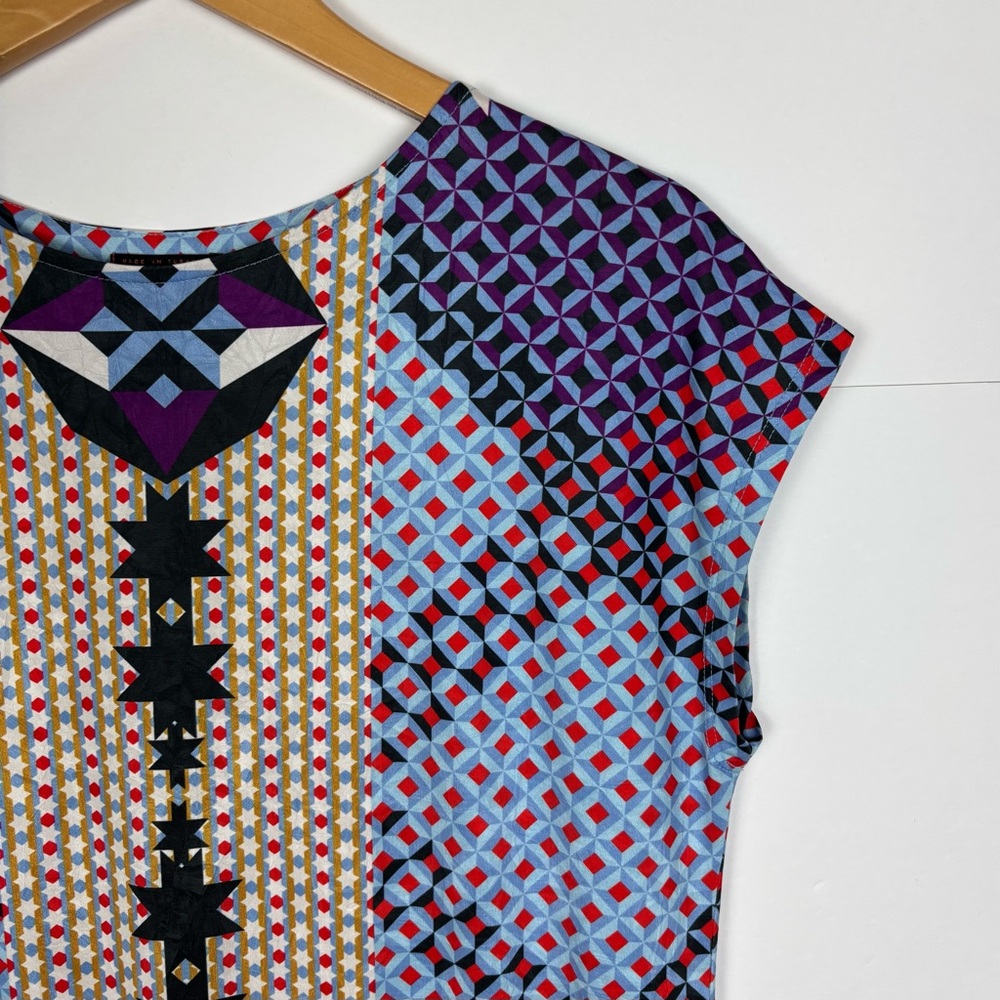 Isle by Melis Kozan Sz XS Mosaic Tile Print Mini Dress Artsy Boho - Picture 3 of 6